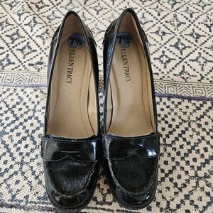 Ellen Tracy Black Patent Loafer Heels Size 7.5 - Elegant 3" Heel